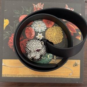 Gucci Black Belt with Crystal Panther Buckle